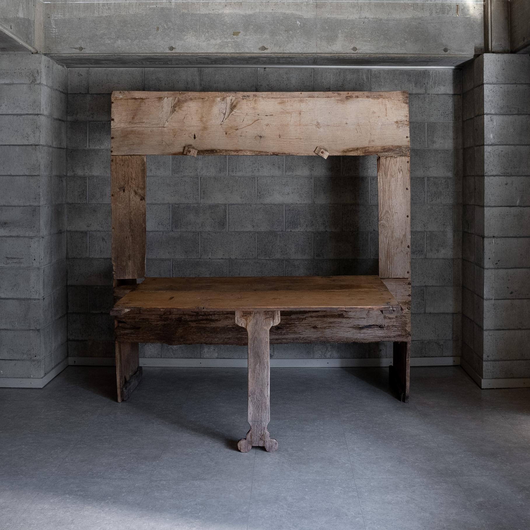 Wooden bench with table