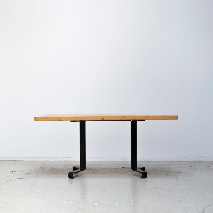 Rectangular Table Pine Glulam Top and Black Lacquered Metal Base