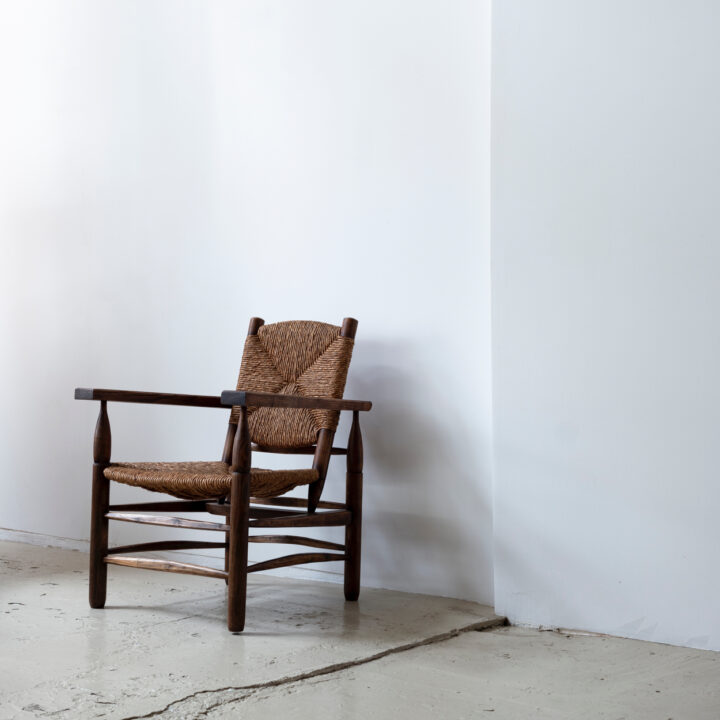 Solid Wood and Rush “Paillé” Armchair